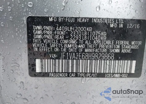 2017 Subaru Wrx Premium из США, поврежденный, VIN JF1VA1E68H9829868